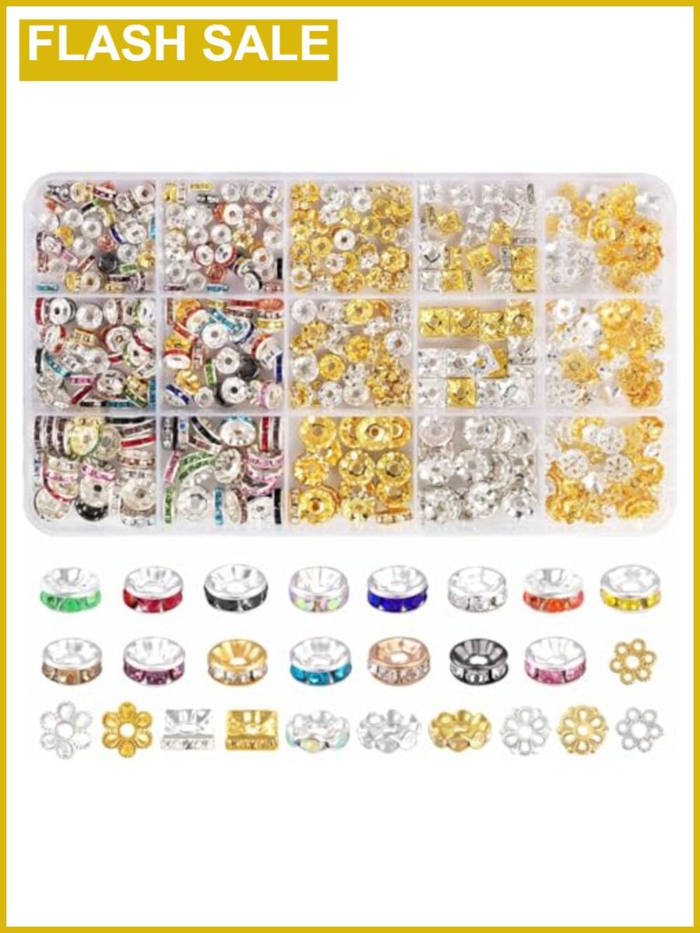 Rhinestone Spacer Beads Kit 610 Pcs 6-10mm Metal for Jewelry Making